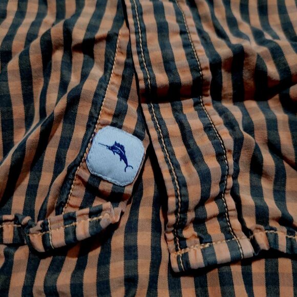 Tommy Bahama Jeans Island Crafted Lyocell Blend Pumpkin Orange Plaid Shirt EUC - Picture 9 of 11